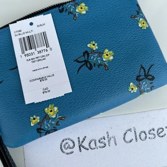 Coach Corner Zip Wristlet With Bow Floral Print - Picture 5 of 5